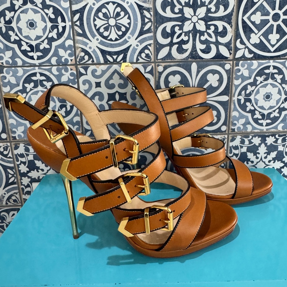 SOLD ! Christian Louboutin Strappy gold Heeled Sandals